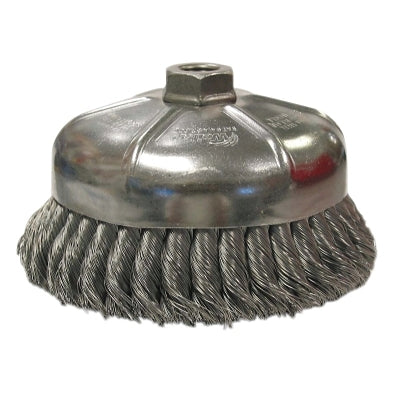 Single Row Heavy-Duty Knot Cup Brush, 6 in Dia., 5/8-11 UNC, 1 3/8 x .035 Steel