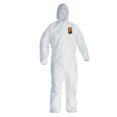 A45 Breathable Liquid and Particle Protection Elastic Wrist/Ankle Coveralls, White, XL, Hood/Fr Zipper