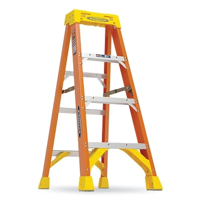 Fiberglass Stepladder, 6204, Type IA, 4 ft L, 19.92 in W, Single-Sided, 300 lb Load Capacity, Orange/Yellow