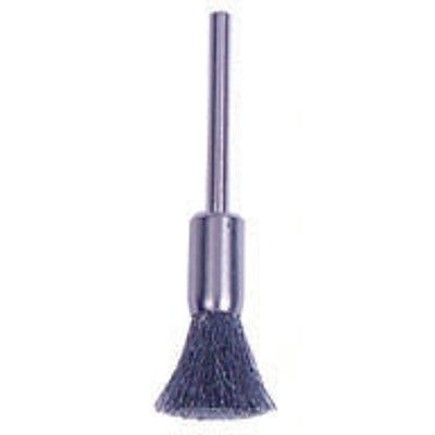 Miniature Wire End Brush, Stainless Steel, 1/4 in Brush dia, 0.005 in Bristle dia, 1-1/4 in Stem L, 37000 rpm