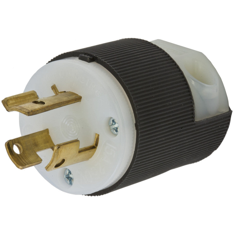 Twist-Lock Locking Plug, 15A, 250V, 2P3W, Black and White