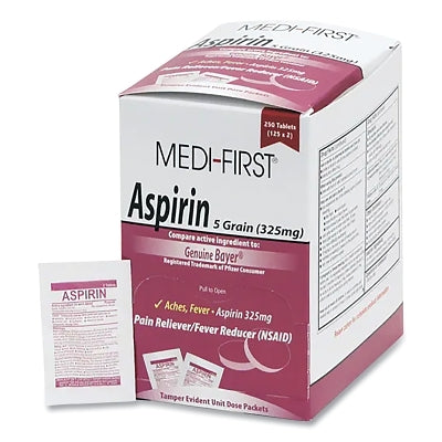Aspirin Pain Reliever, Unflavored, 250 Tablets