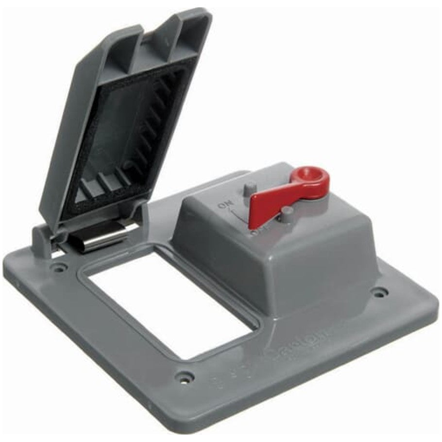 Carlon Weatherproof Cover, Non-Metallic, Paintable, 2-Gang, Grey, (1)Toggle Switch and (1) GFI Receptacles