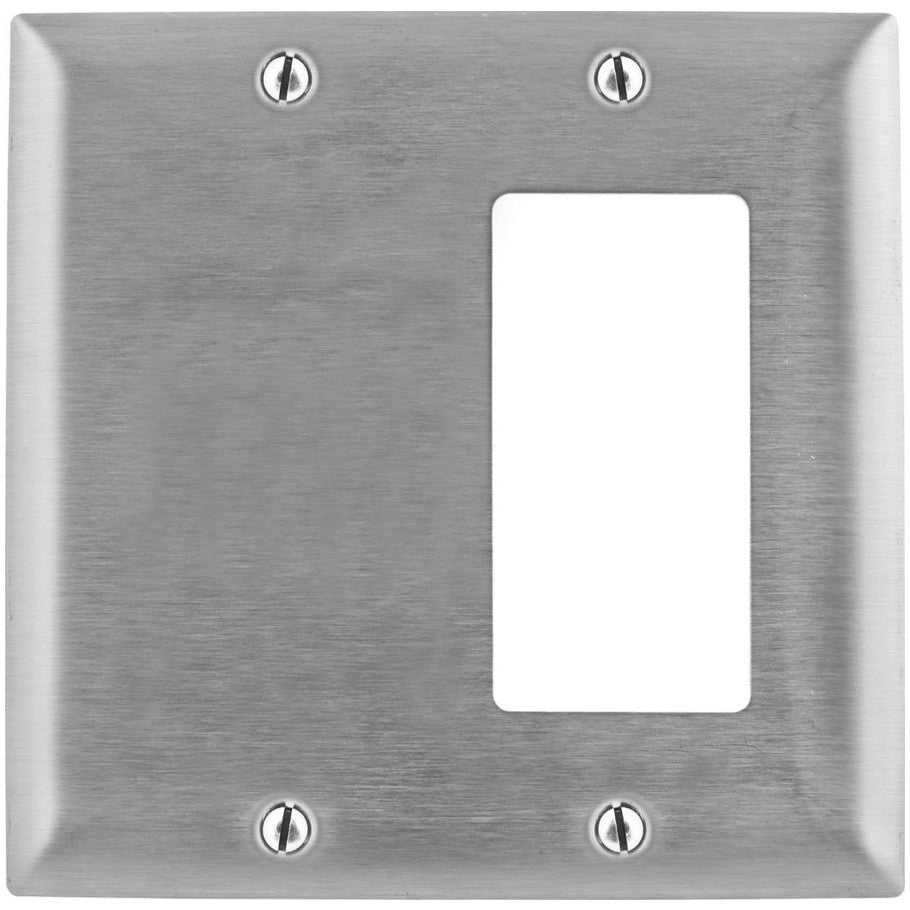 2 Gang Combination Blank and Decorator/GFCI Device Box Mount Stainless Steel Wall Plate