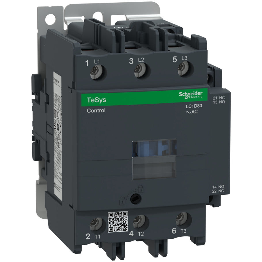 IEC Contactor, TeSys Deca, Nonreversing, 80A, 60HP at 480VAC, Up to 100kA SCCR, 3 Phase, 3 NO, 120VAC 60Hz Coil, Open Style