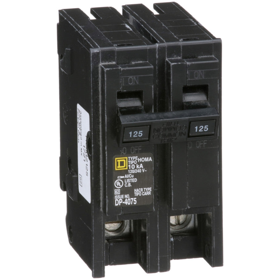 Homeline Circuit Breaker, Plug-In, 10kA, 120/240 Vac-Common Trip, 2-Pole, 125A