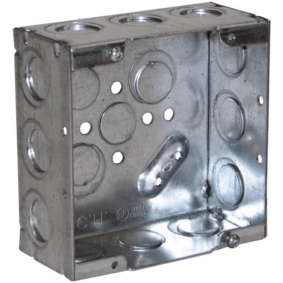 4-11/16 Steel Square Outlet Box, Welded, 1/2 and 3/4 Knockouts