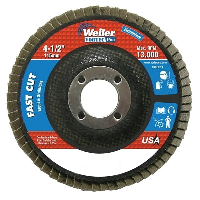 Vortec Pro Abrasive Flap Disc, 4-1/2 in x 7/8 in, Flat, Phenolic Backing