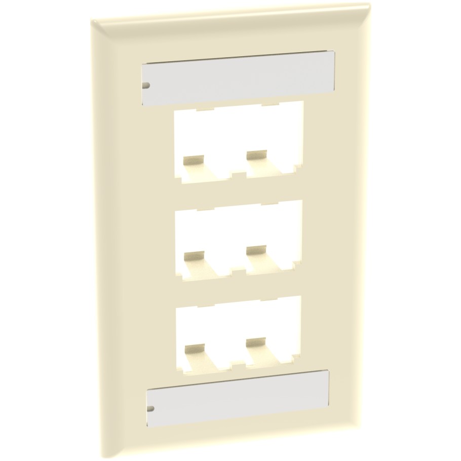 Mini-Com Classic Series Faceplate With Label/Label Cover, 6-Port, Electric Ivory