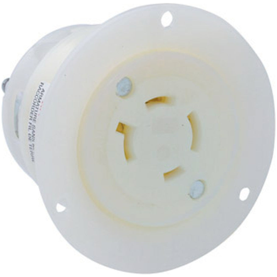 Industrial Grade Locking Flanged Outlet/Receptacle, 20A, 3-Phase 480V, 3P4W, NEMA L16-20R, White