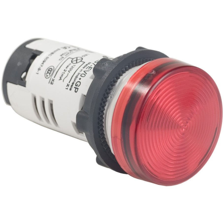 Harmony XB7 Pushbutton Pilot Light, Integral LED, Red Lens, 120V Power Supply