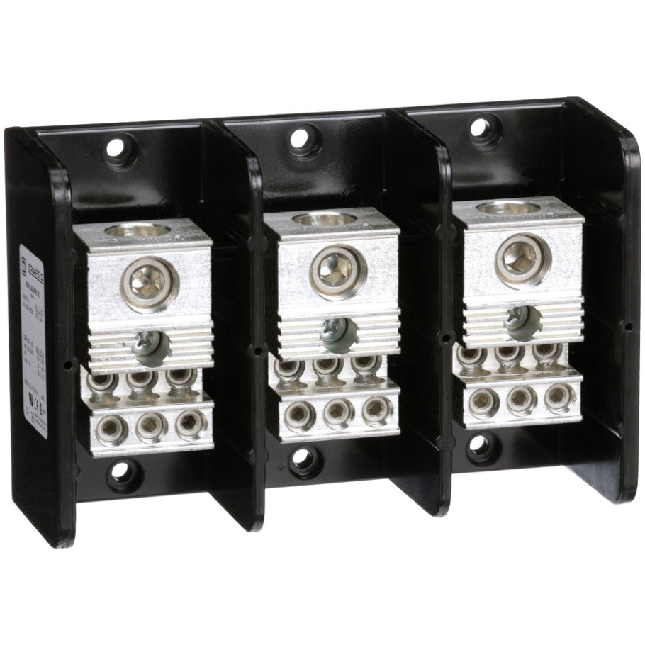 Power distribution block, Linergy, 3 pole, 1 line, 6 load, 380A Cu, 310A Al, 600V