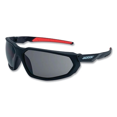 Hyperguard Safety Glasses, Smoke, Polycarbonate, Anti-Fog, Black Full Frame, Red Temple