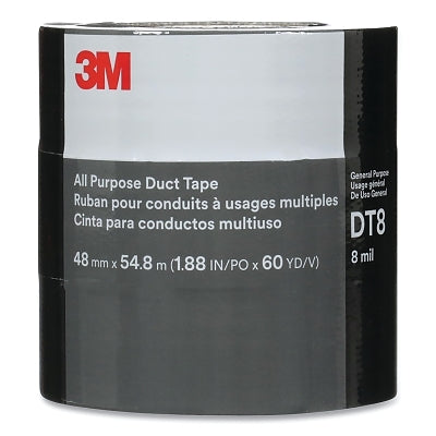 3M 638060-53589 DT8 All Purpose Duct Tape, 1.88 in x 60 yd x 8 mil, Black, 3 Roll Pack