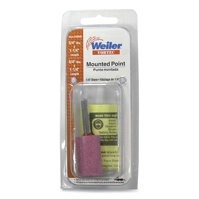 Vortec Mounted Point, 1-1/4 in dia, 1/4 in arbor, 28000 RPM, Cylinder, Aluminum Oxide