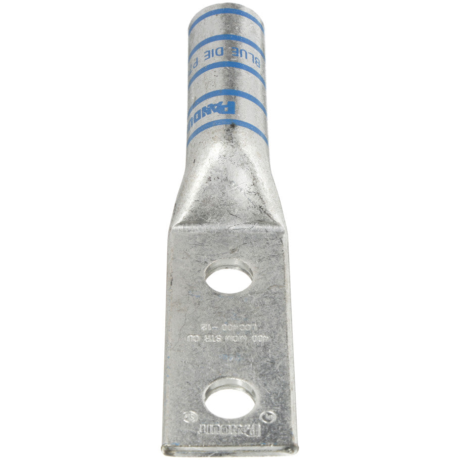 Pan-Lug Compression Lug, 2-Hole, 1/2 in. Stud Size, 400 kcmil, Tin-Plated, Blue