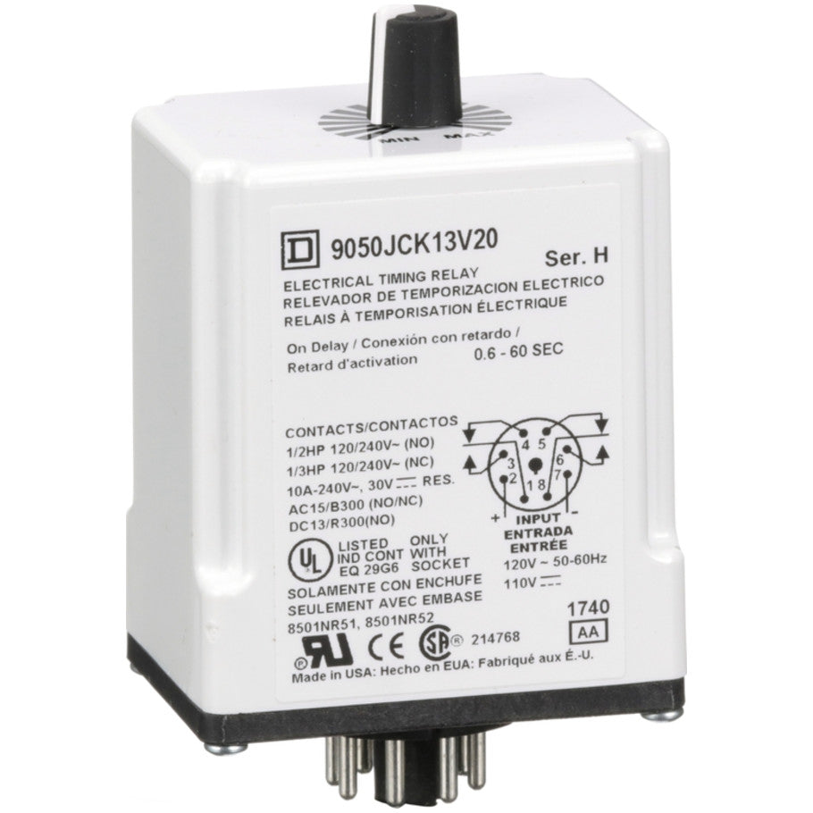 Plug-In 120V Variable Time On-Delay Relay with 0.6-60 Second Timing Range
