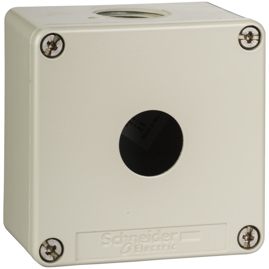 Control Station Enclosure, Zinc, Drilled Die-Cast, Painted Gray, 1-Hole, 3.15 x 3.15 x 2.03 Inches