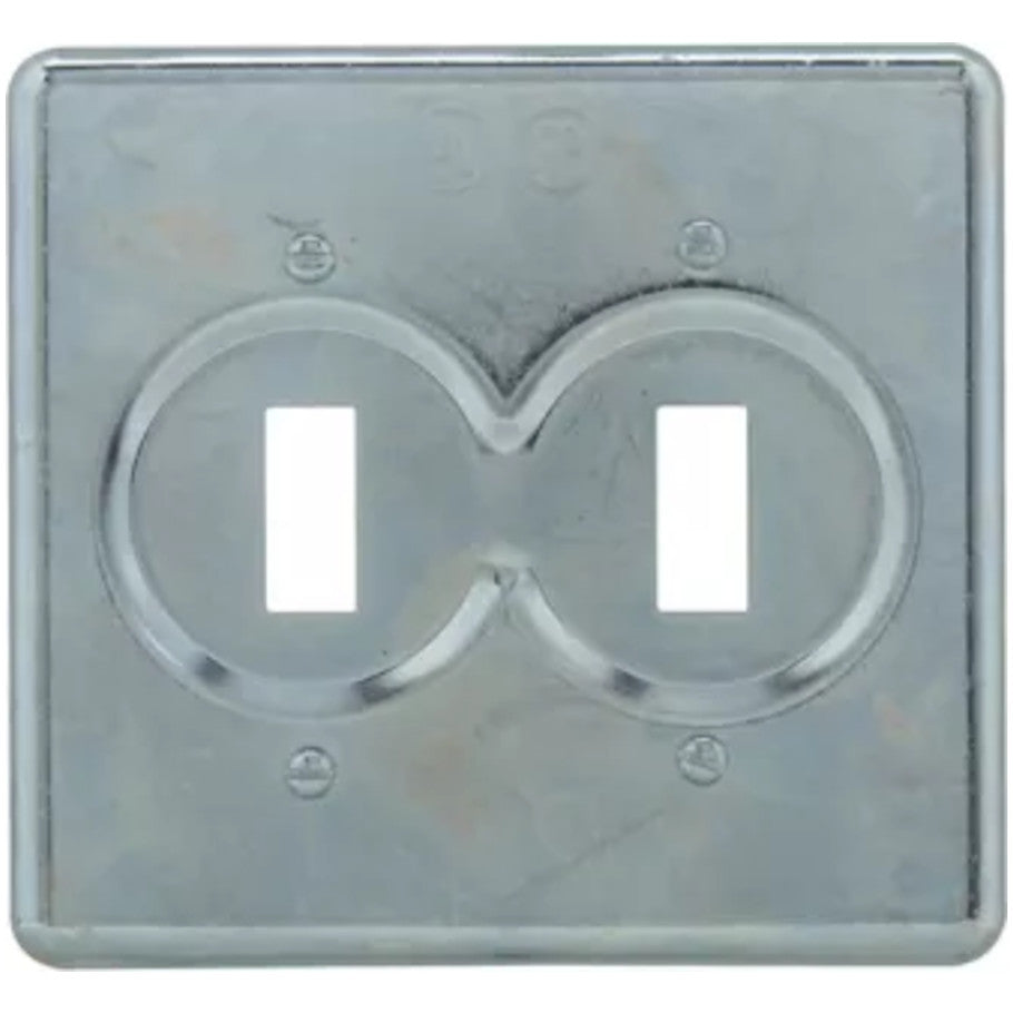 Box Cover, Cast Iron or Aluminum Device Box, 2-Gang, Sheet Steel, Duplex Snap Switch