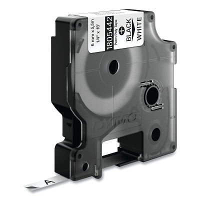 Industrial Rhino Permanent Polyester Label Cartridge, 1/4 in W x 18 ft L, Black Print on White Background