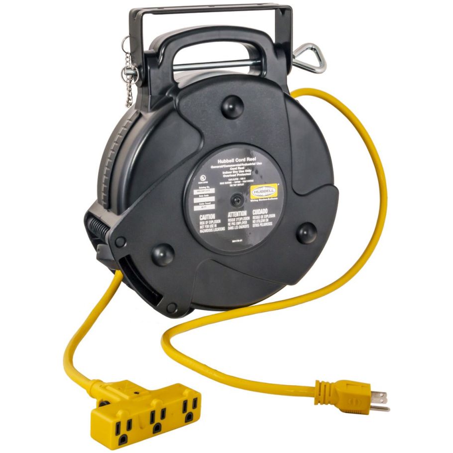 Kellems Power Cord Reel, Commercial, Triple Tap Outlet