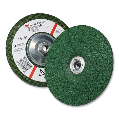 3M 051111-55958 Green Corps Depressed Center Wheel, 7 in Dia, 1/4 in Thick, 5/8 Arbor, 24 Grit