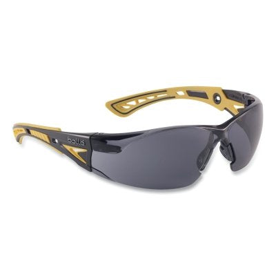 Rush+ Series Safety Glasses, Smoke Lens, Platinum Anti-Fog, Yellow/Black Frame