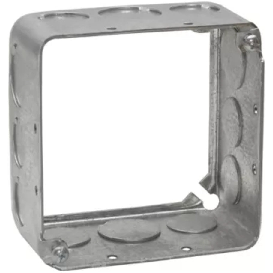 4 in. Square Box Extension Ring, Steel, 2-1/8 in. Deep, (8) 1/2 in. and (4) 3/4 in. Side Knockouts