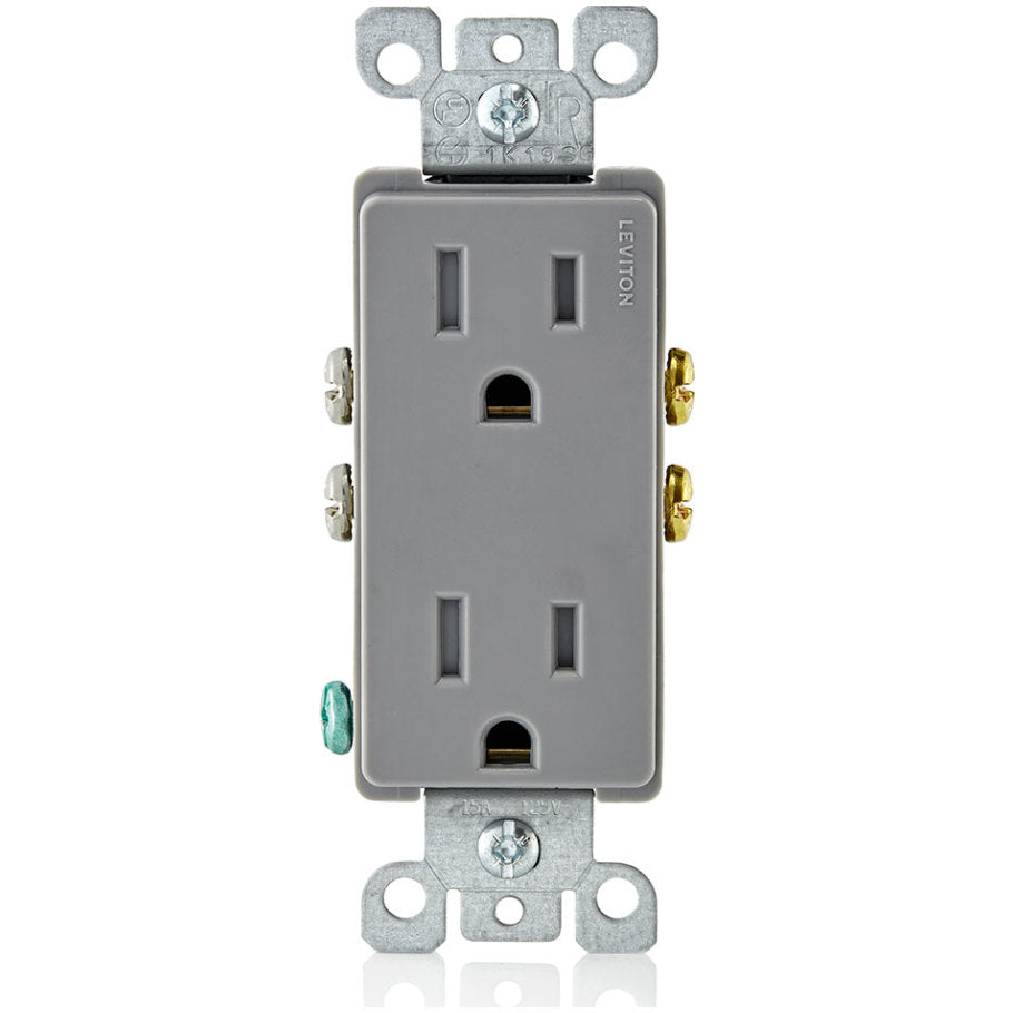 Decora Straight Blade Receptacle, Duplex, Tamper-Resistant, 15A 125V, 2P3W, Gray