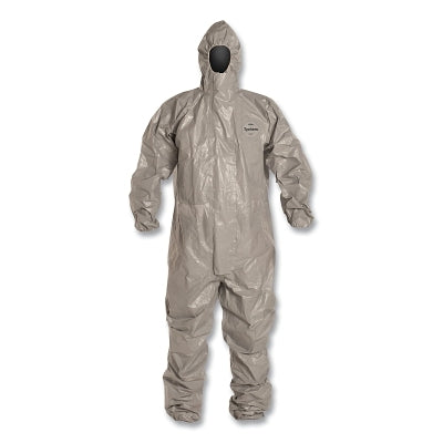 Tychem 6000 Coveralls, TF145T, Taped Seams, Attached Socks, Gray, Small, Standard