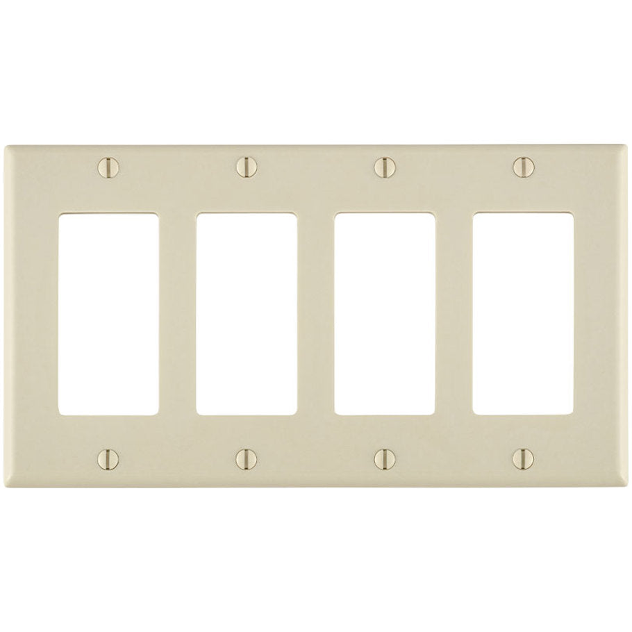 Decora/GFCI Device Wall Plate, 4-Gang, Device Mount, Thermoset, Light Almond