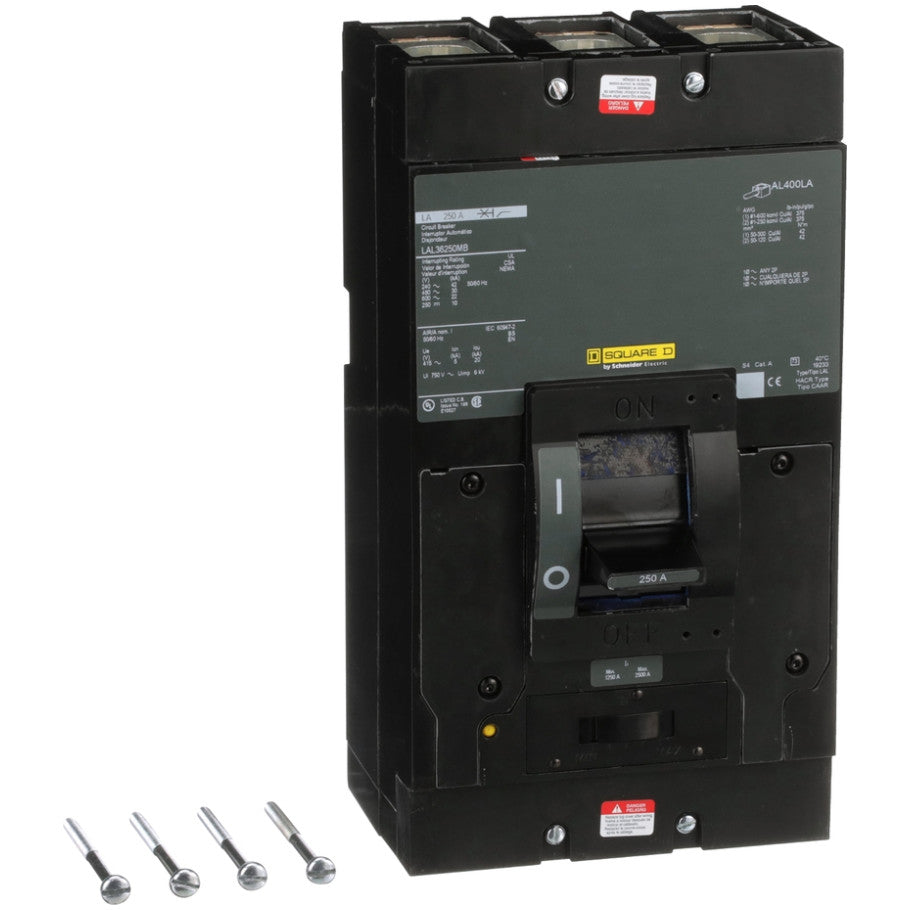Circuit breaker, LA, 250A, 3 pole, 600VAC, 22kA, 250VDC, 10kA, lugs, thermal magnetic, short handle