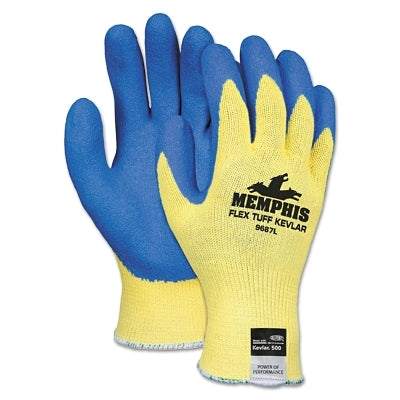 Flex Tuff Kevlar Latex Dipped Gloves, Large, Blue/White/Yellow