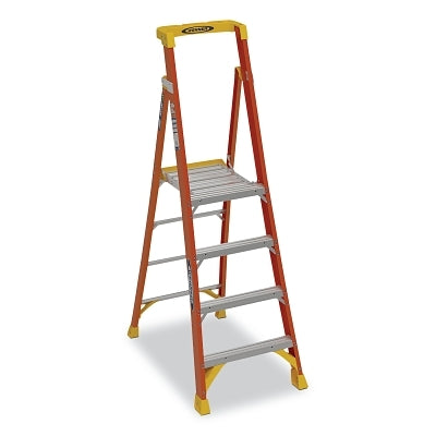 Podium Ladder, PD6204, Type IA, 4 ft, 10 ft Reach, 27.5 in W, 300 lb Load Capacity, Fiberglass, Orange
