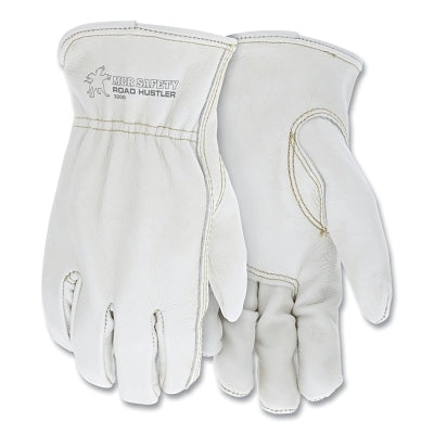 Road Hustler Premium Grade Cowhide Grain Leather Drivers Gloves, 3200, Unlined, Medium, Keystone Thumb/Shirred Elastic Bk