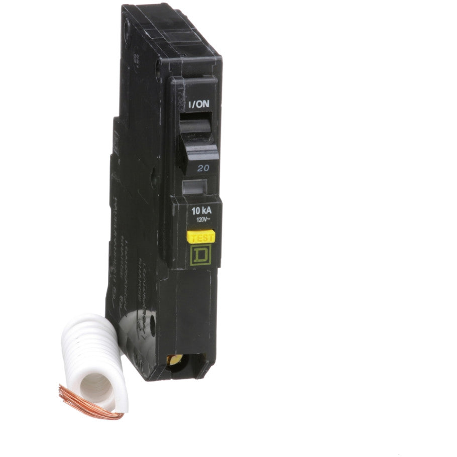 Mini circuit breaker, QO, 20A, 1 pole, 120VAC, 10kA, plug in, 6mA grd fault A, pigtail  TAA