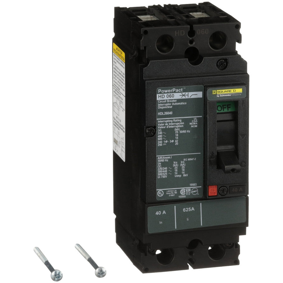 PowerPact Molded Case Circuit Breaker, H-Frame, Unit Mount, 14 kA, 600V, 2-Pole, 40A