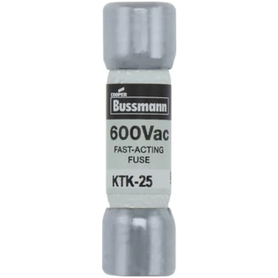 KTK Series Fast Acting Supplemental Fuse, 25A, 600V, 13/32 x 1-1/2 in., Color Code Black