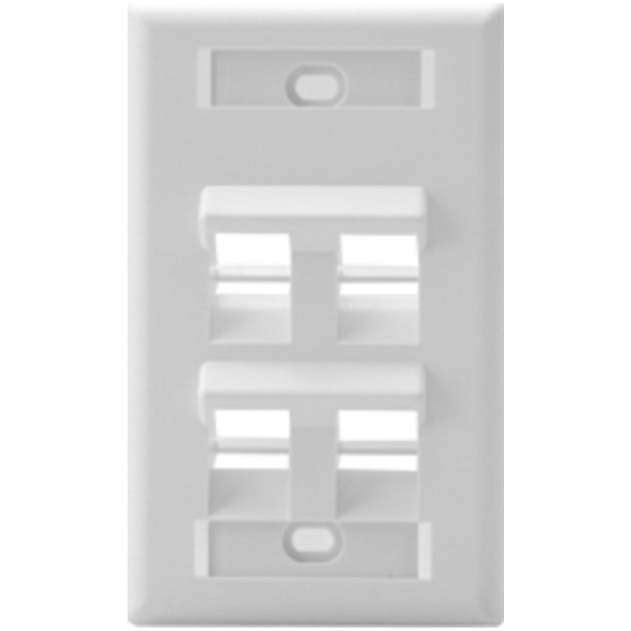 QuickPort Angled Wallplates With ID Windows, 4-Port, White