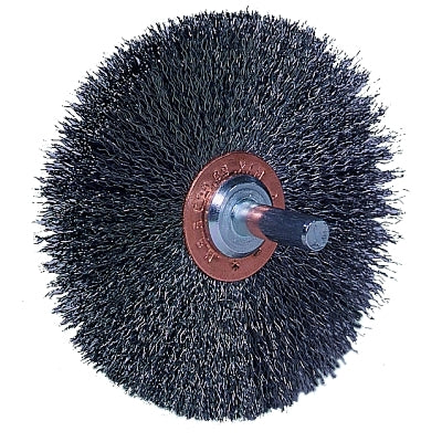 Stem-Mounted Wide Conflex Brush, 3 in D x 1 in W, .0118 Steel Wire, 20,000 rpm