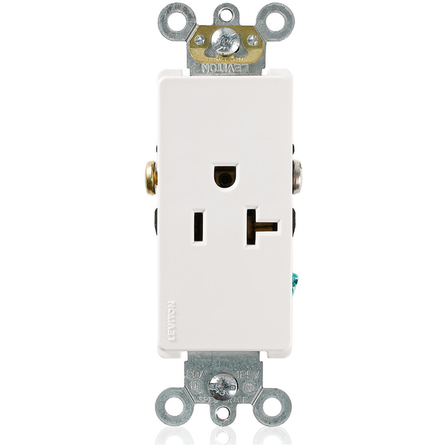 Decora Plus Straight Blade Single Receptacle, 20A, 125V, 2P3W, NEMA 5-20R, Self-Grounding, Back and Side Wired, White