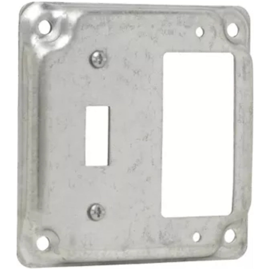 4 in. Square Surface Cover, Steel, Raised 1/2 in., Toggle/GFCI