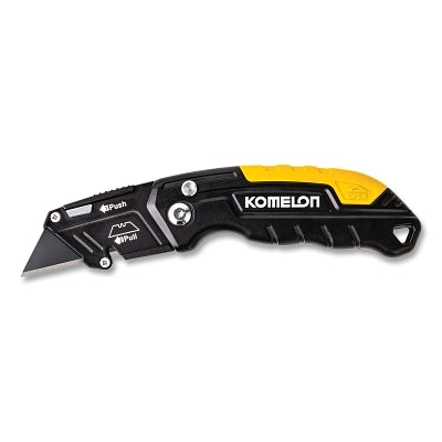 Folding Utility Cutter Knife, 4 in L, Straight Blade, Stainless Steel, Aluminum Handle, Black/Yellow