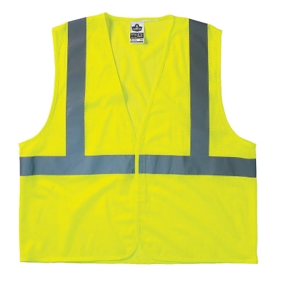 GloWear Safety Vest, 8210HL, Mesh, Class 2, Type R, 2 in Reflective Tape, 2 Pockets, Hook and Loop, Large/X-Large, Lime