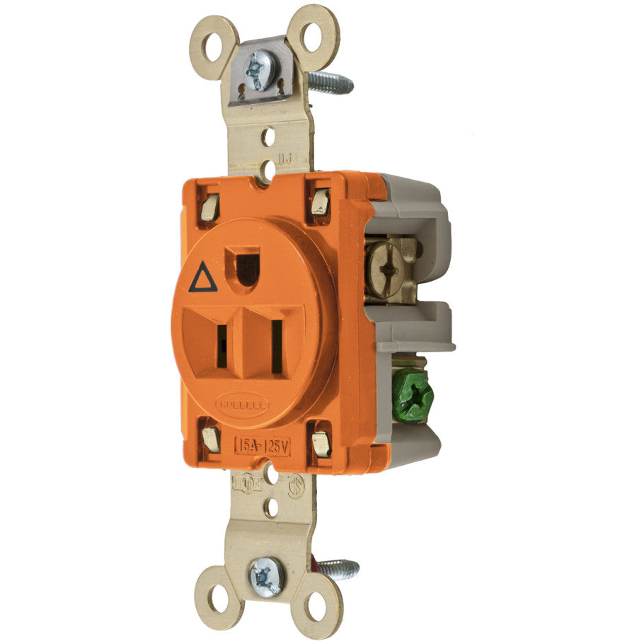 Isolated Ground Receptacle, Single, 15 A, 125 V, 2-Pole, 3-Wire, NEMA 5-15R, Orange