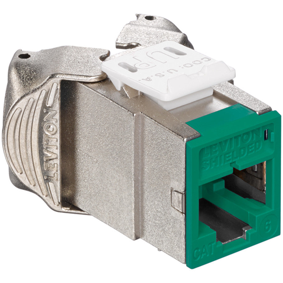 Cat 6 Component-Rated Shielded QuickPort Connector, T568A/B, Green, 10 per Package, 72 per Package