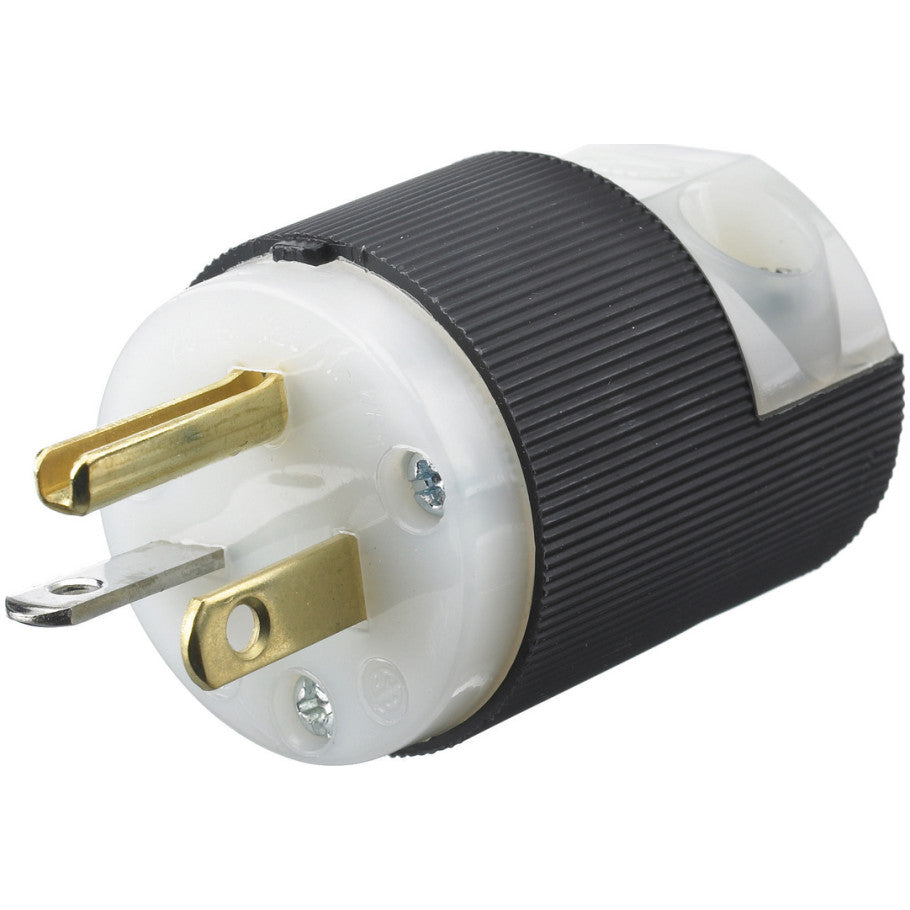 Insulgrip Straight Blade Plug, Industrial Grade, 20A, 125V, 2P3W, Black/White Nylon