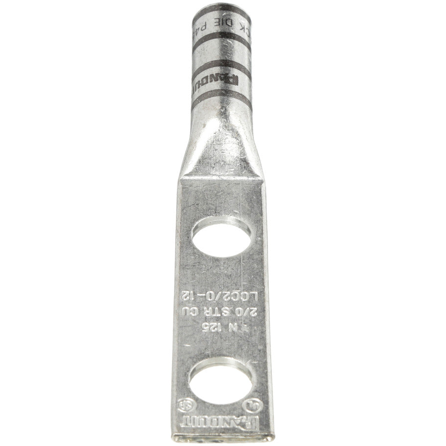 Long Barrel Lug, 2-Hole, Black, 2/0 AWG, 1/2 in.