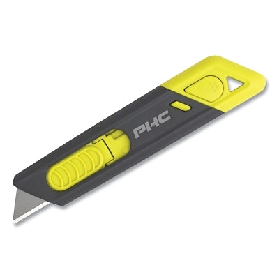 Metti Safety Knife, Auto-Retract, Slide, Rounded Point, Plastic, Grey/Green