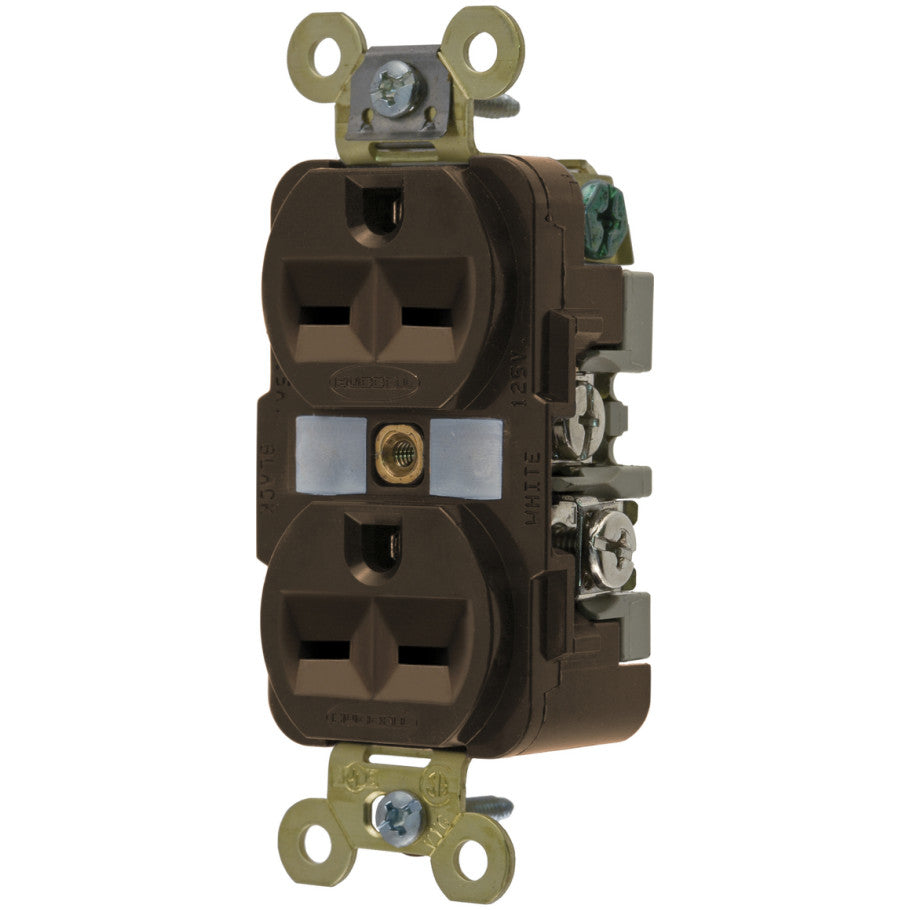 HBL Straight Blade Duplex Receptacle, 15A, 250V, 2P3W, NEMA 6-15R, Deep Body, Circuit ID Finder Groove Face, Brown